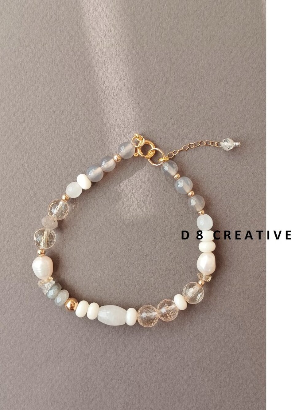 New women's 14k gold filled with silver and mixed gemstone bracelet
